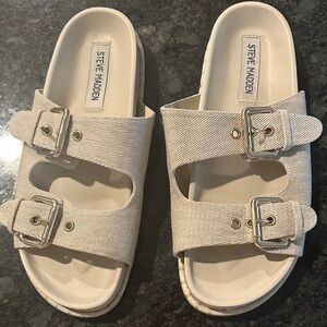 Steve Madden Cream Double Buckle Sandals